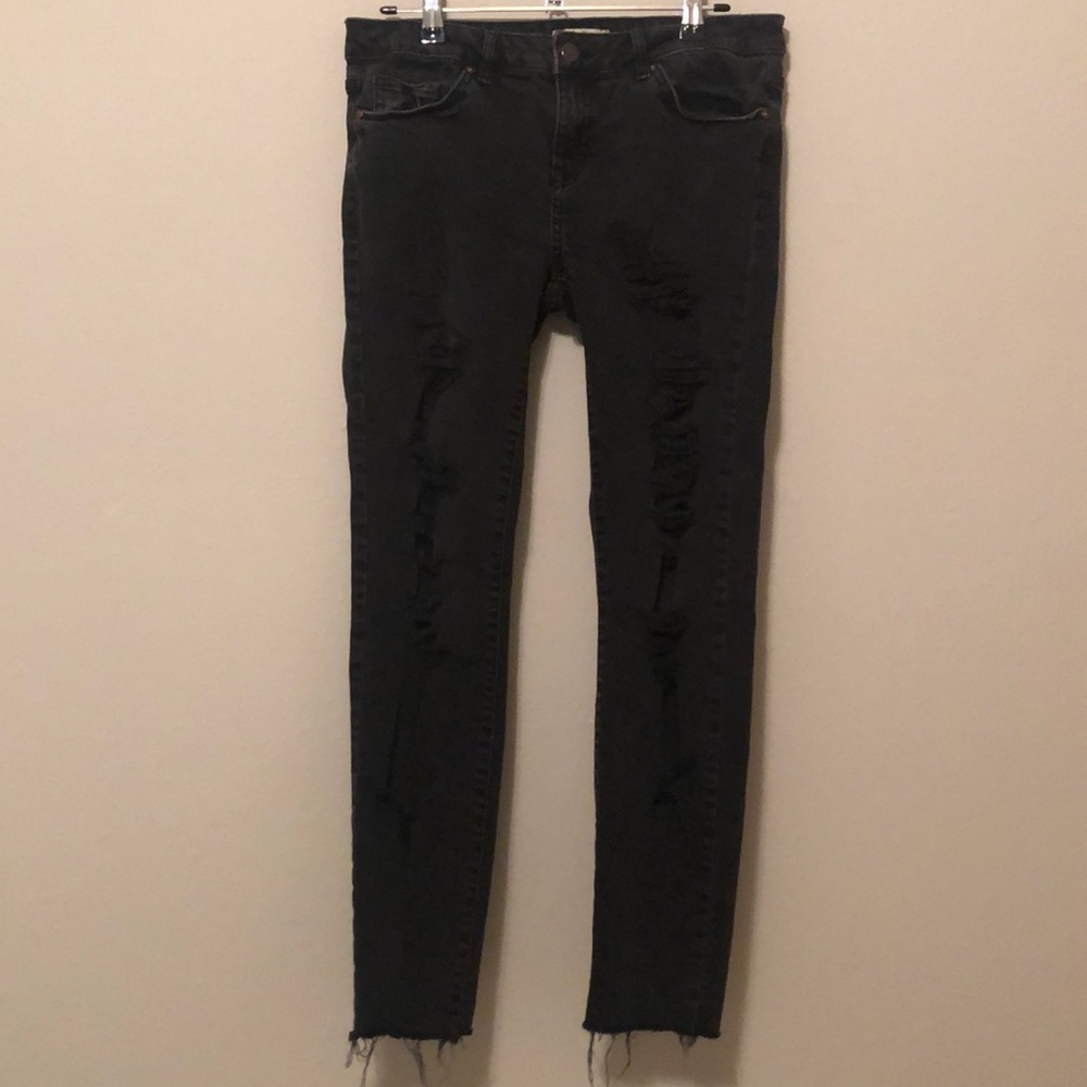 Forever 21 distressed/ripped raw hem black jeans